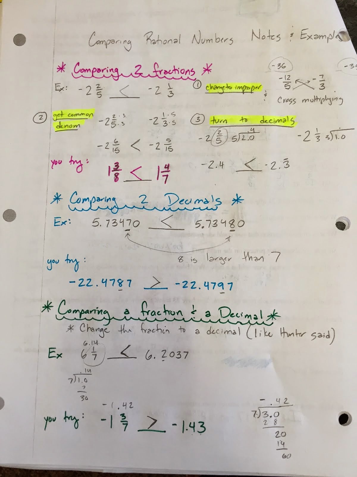 Comparing And Ordering Rational Numbers