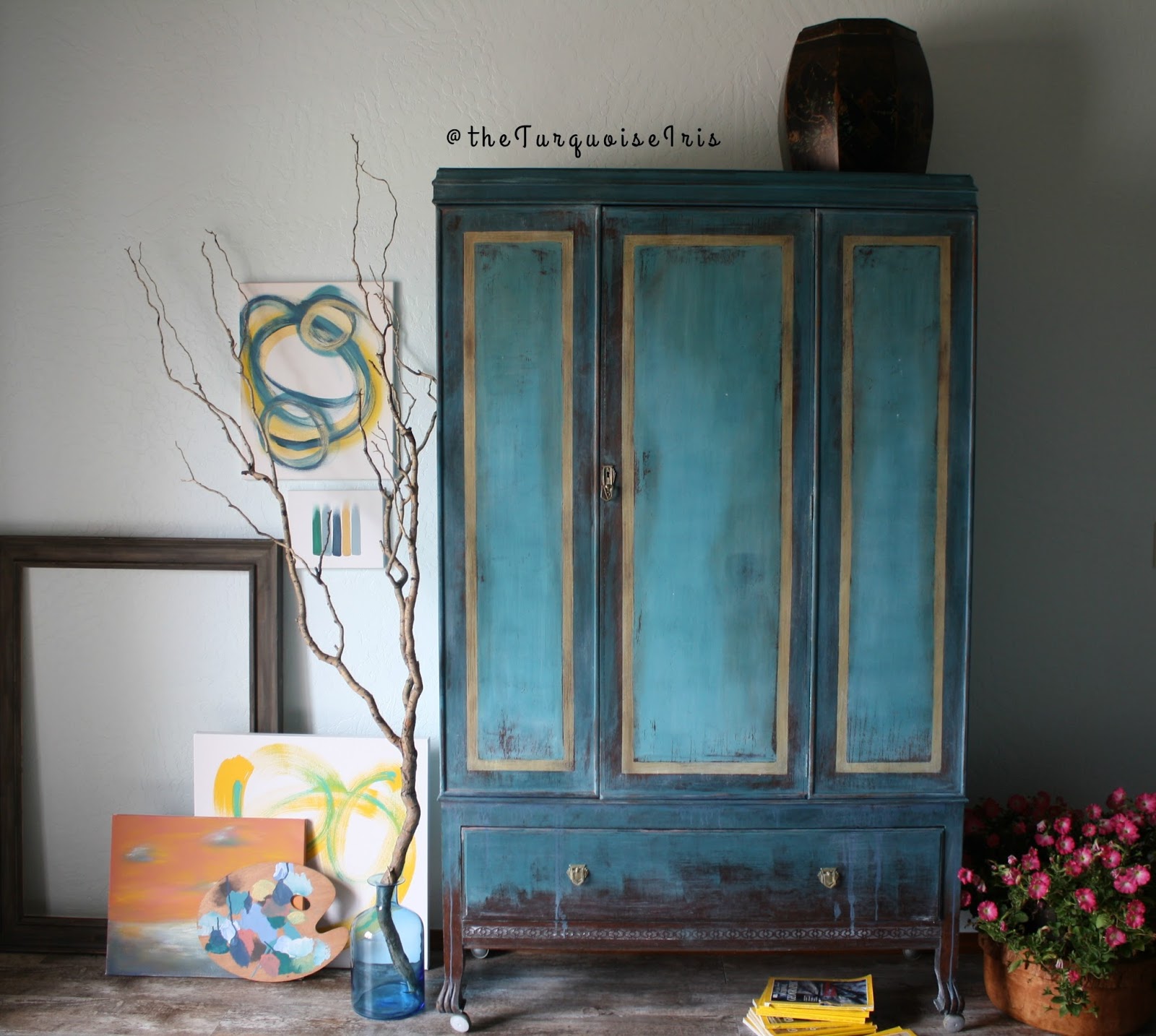 Teal Wardrobe With Gold Highlights Furniture Makeover The