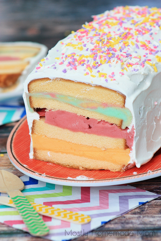 Rainbow Sherbet Ice Cream Cake Mostly Homemade Mom