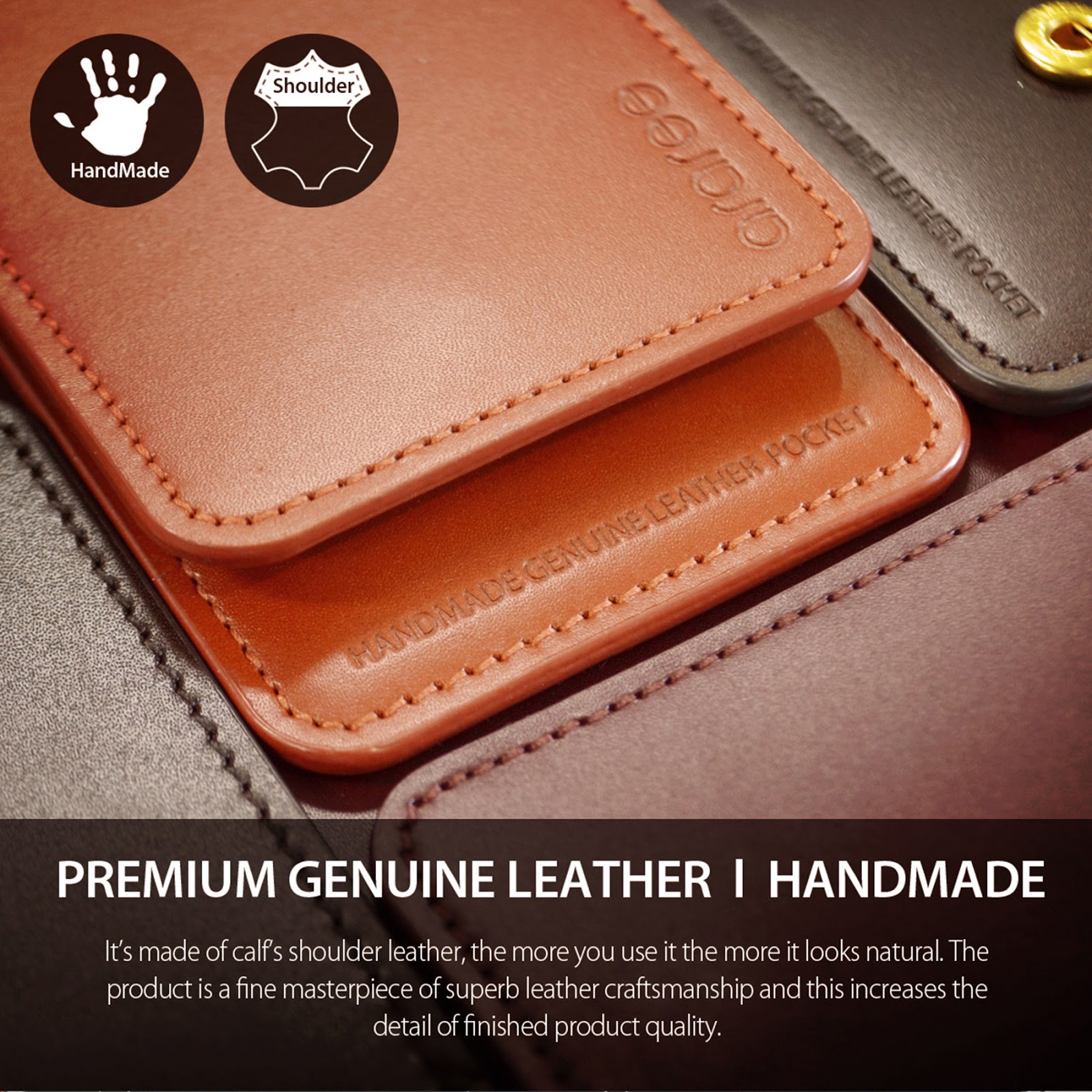 StickOn Smart Wallet Araree Stick Wallet Pouch Genuine Cow Leather for