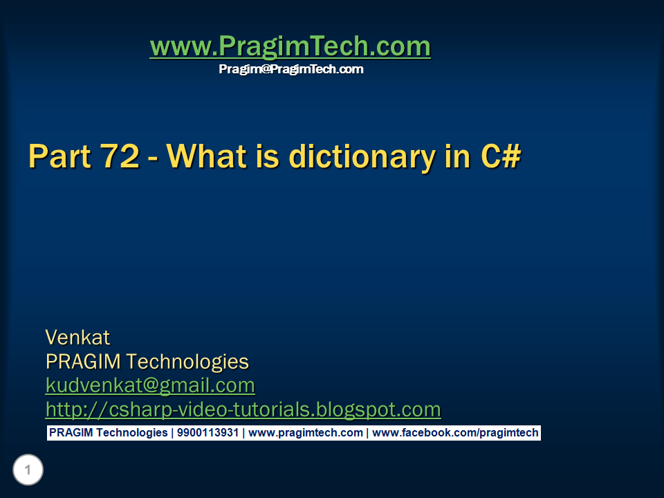 Sql Server And C Video Tutorial Part 72 What Is Dictionary In C 