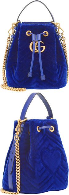 ♦Gucci GG Marmont blue velvet bucket bag #pantone #bags #blue #brilliantluxury