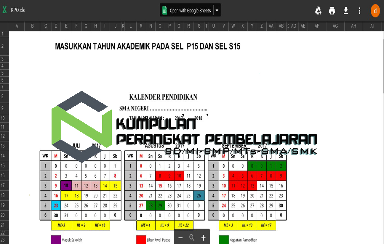 Gratis Aplikasi Kalender Pendidikan Excel Model Keren