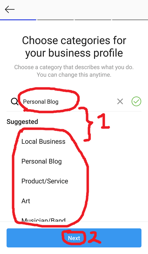 Pilih Kategori Profil Bisnis Instagram