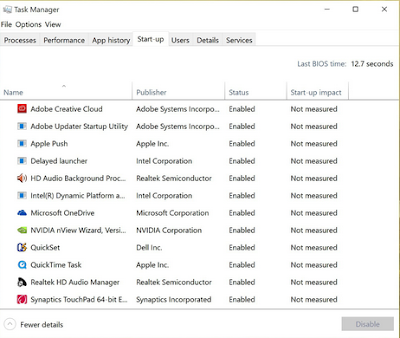 Startup Tab in Task Manager - Windows 10