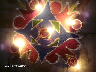 A colorful Rangoli decorating the courtyard of The Badrinath Temple