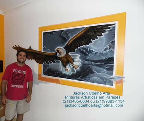 pintura em parede de sala Águia 3d jackson coelho