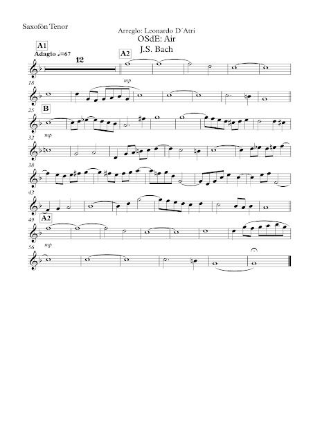 Aria Nº 3 de Bach (Suite) Partitura de Saxofón Tenor Sheet Music for Tenor Saxophone Band