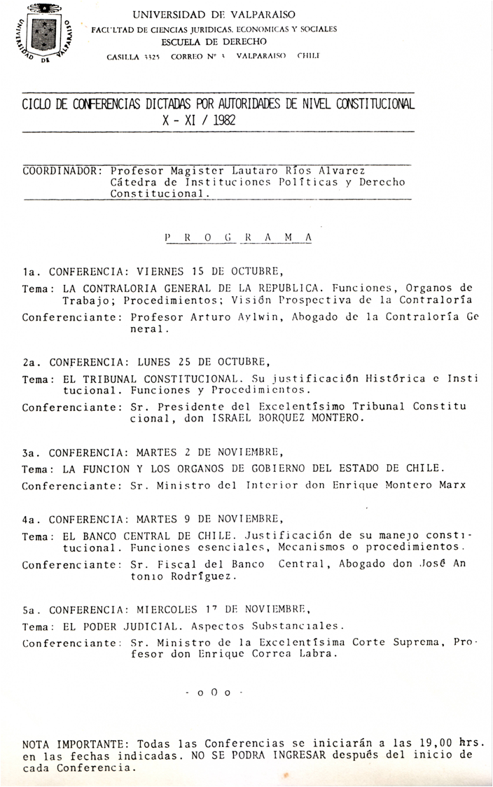 1982: Cúpula estatal de dictadura invitada a dar cátedra en Universidad de Valparaíso.