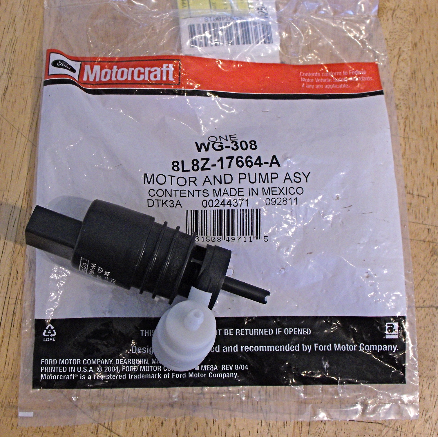 2008 Ford Hybrid Escape Blog: New Washer Pump Motor.