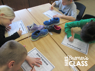 Fraction Action! We compared shoes, sorted candy, tossed coins, and designed our own pizzas to practice fractions in fun ways.