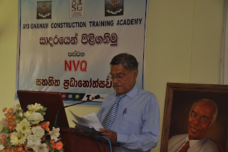 Mr. Mouly Gunaratne, Consultant Engineer of Tokyo Cement Company (Lanka) PLC addressing the gathering