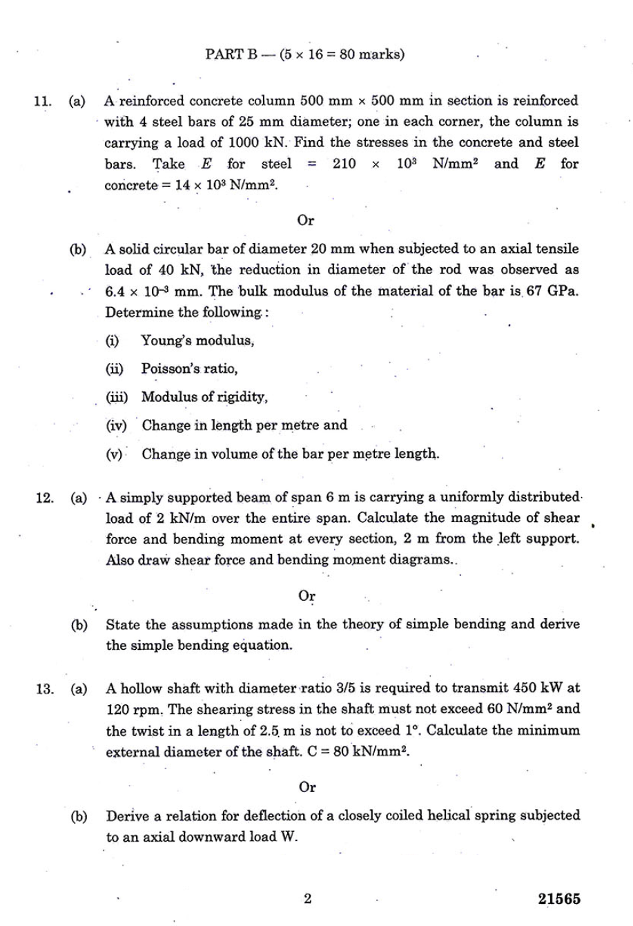 ME2254 Strength of Materials May June 2013 Question Paper University