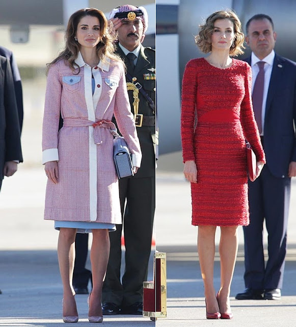 King Felipe and Queen Letizia of Spain Receive King Abdullah and Queen Rania of Jordan at Barajas Airport