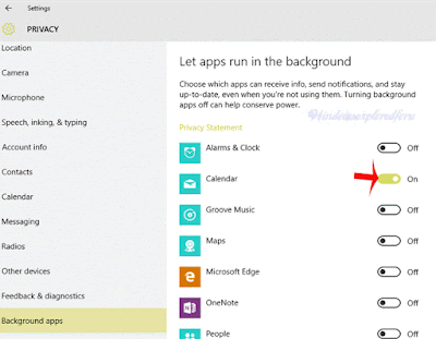 Turn on or off Background Apps in Windows 10