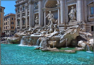 The Trevi Fountain stands in front of the Palazzo Poli. It is  one of Rome's most visited tourist sites.