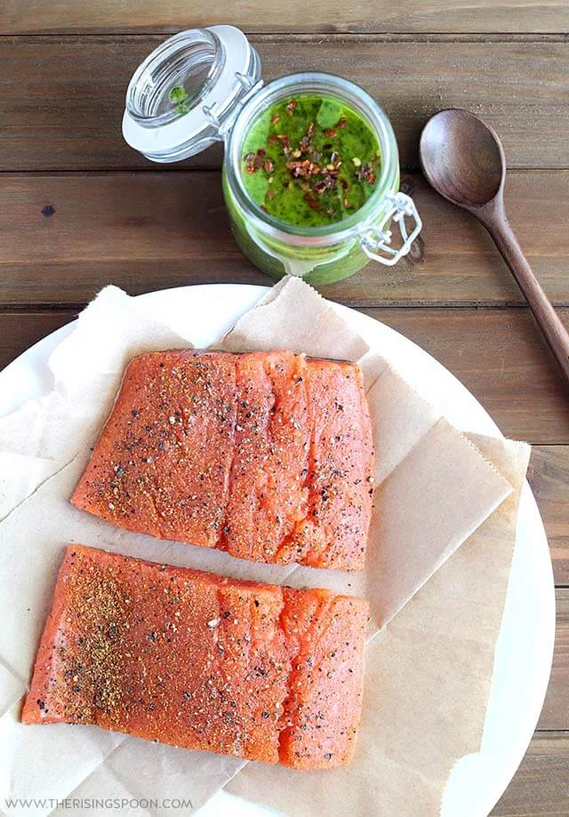 Seasoned Salmon Fillets For Pan-Searing & Topping with Chimichurri Sauce
