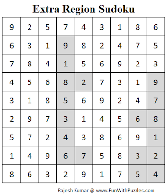 Extra Region Sudoku (Fun With Sudoku #74) Solution