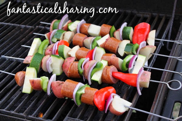 Kielbobs | These kabobs feature peppers, zucchini, onion, potatoes, and, last but not least: KIELBASA! #grill #recipe