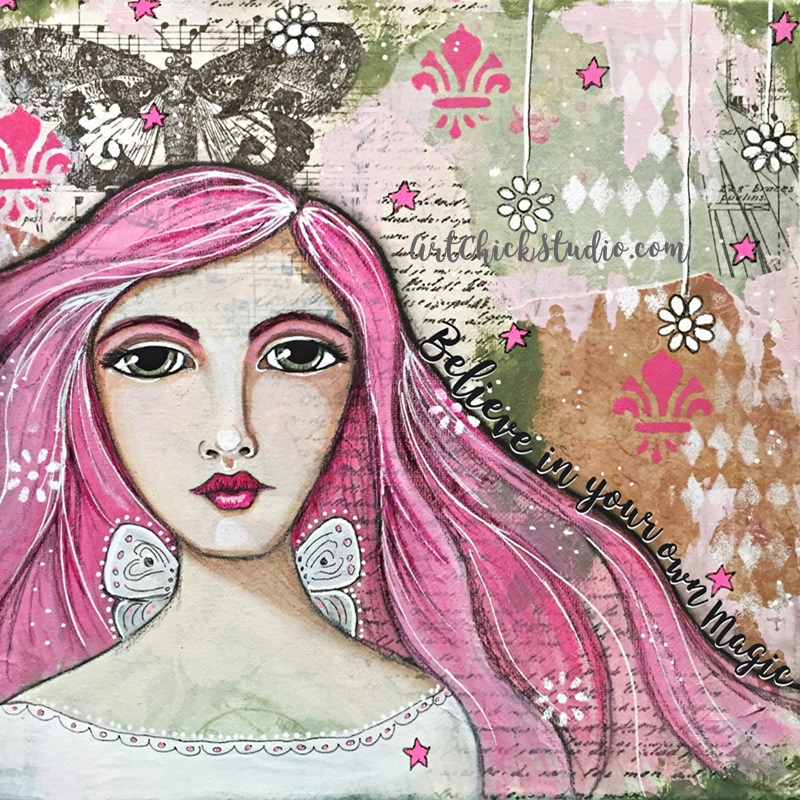 Believe in Your Own Magic Mixed Media Girl Fairy Art Chick Studio