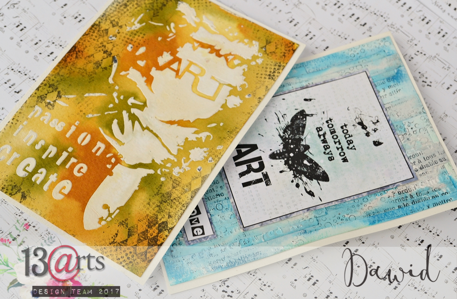 13 arts Mixed media postcards