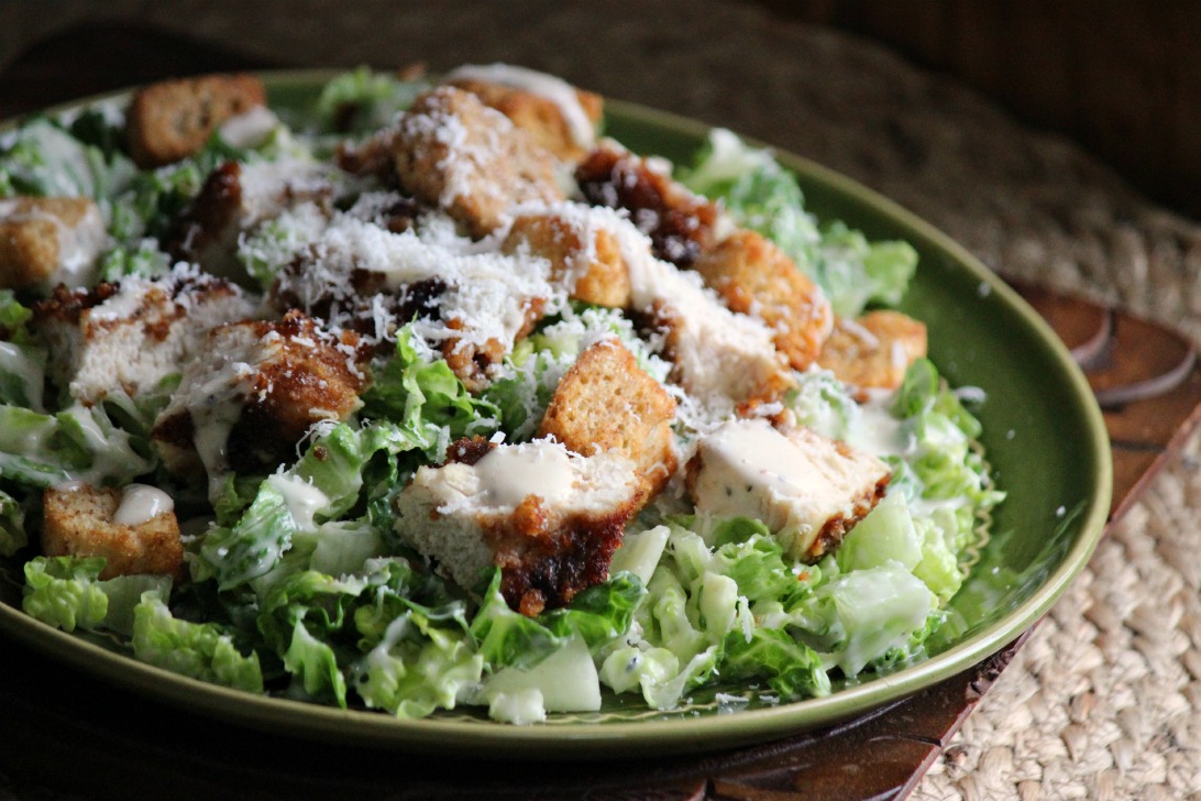 Crouton-Crusted Chicken Caesar Salad.
