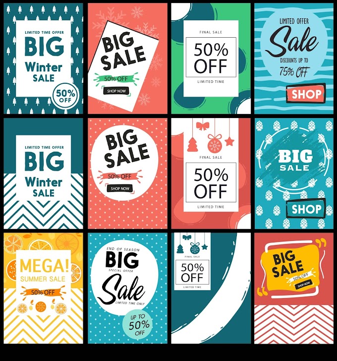 Sales banner templates colored classical decor Free vector