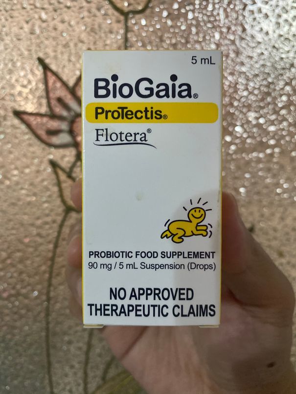 A small bottle of Flotera probiotic drops for tummy ache relief and immunity boost
