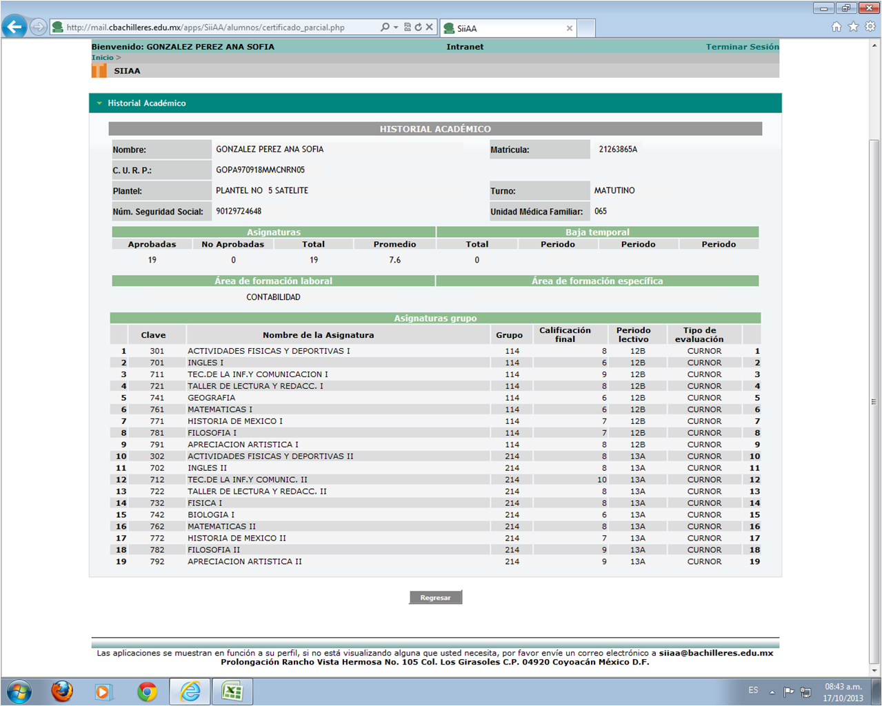 Tic Colegio de Bachilleres : Historial academico