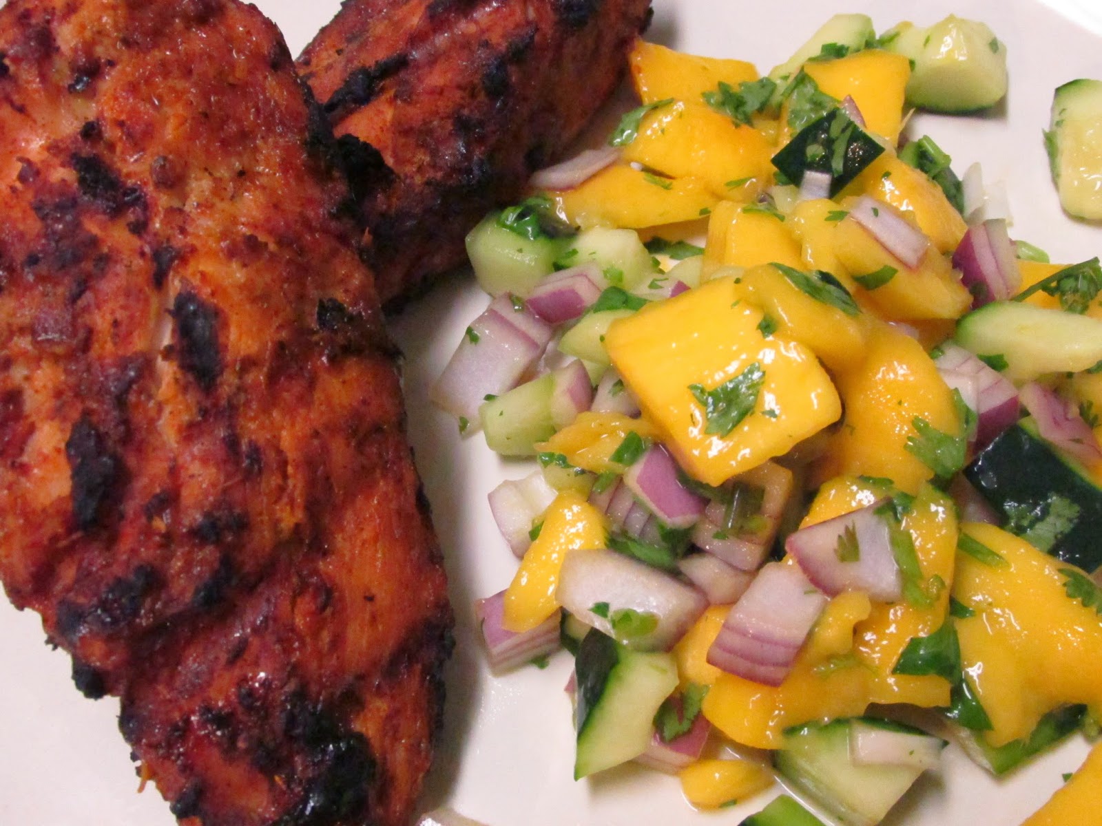 Raving, Hot Cuisine Jamaican Grilled Chicken with Mango Salsa