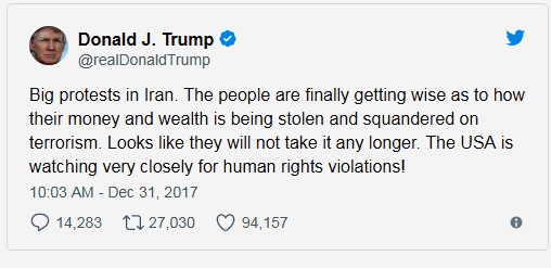 El Mundo está mirando las protestas en Irán, citó el presidente de EEUU