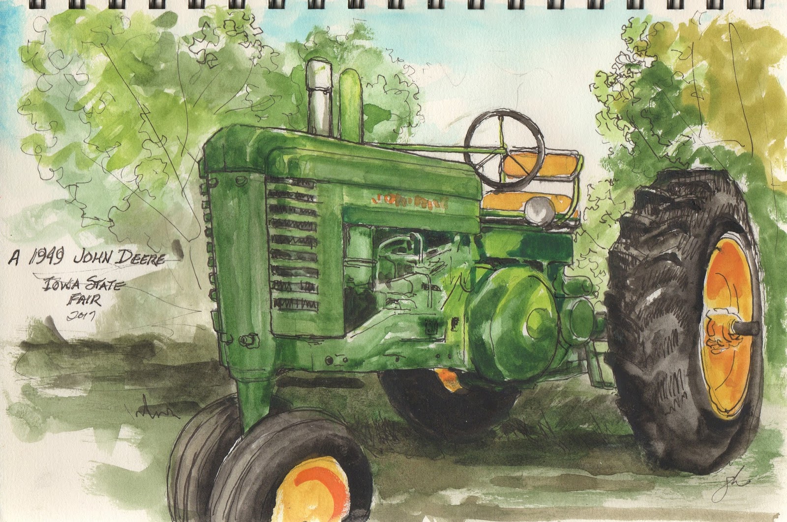 The Studio Journal Two Tractors in Watercolor