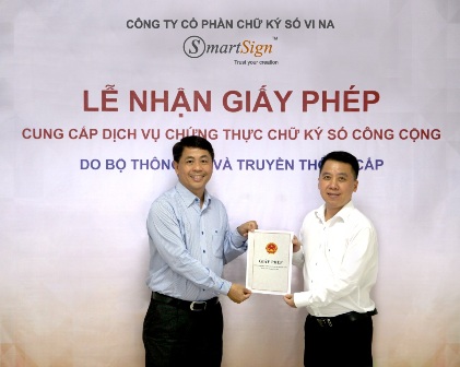 CTCP Chữ Ký số Vi Na nhận Giấy phép cung cấp dịch vụ chứng thực chữ ký số công cộng CTCP Chữ Ký số Vi Na nhận Giấy phép cung cấp dịch vụ chứng thực chữ ký số công cộng