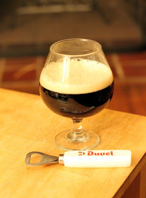 A snifter full of bourbon-barrel-aged sour brown ale.