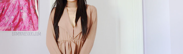 Morrisday the Label Fashion Review: Playsuits + Flowy Skorts A chic, romantic outfit featuring the long sleeve V-neck Emrata Playsuit with detached choker from Morrisday the Label.