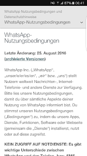 WhatsApp Nutzungsbedingungen und Datenschutzrichtlinie Screenshot WhatsApp Nutzungsbedingungen und Datenschutzrichtlinie