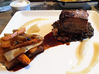 Slow-cooked belly of pork, lentills and grilled vegetables - The Cowshed, Bristol