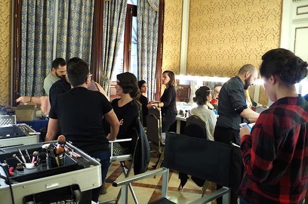 Desfile Camacho Ríos modelos en maquillaje y peluquería