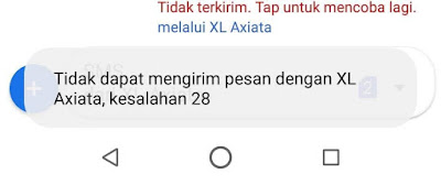 Tidak dapat mengirim pesan dengan XL Axiata, kesalahan 28