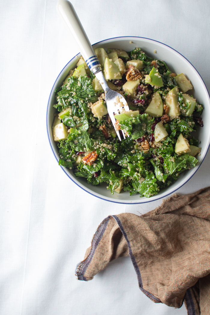 Flourishing Foodie Kale & Quinoa Salad with Apples, Pecans, and
