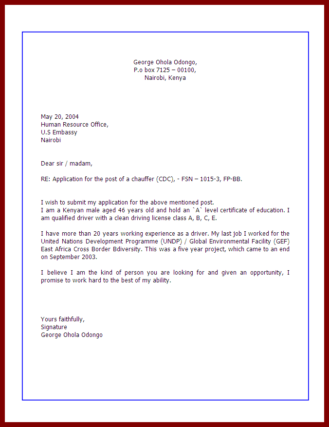 process of writing an application letter