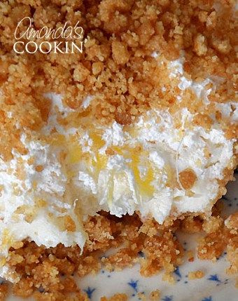 Oh my gosh, this is the BEST!! My grandma always made this and now my mom does. Guess I'll have to start making it too because it just rocks! It's called Pineapple Dream Dessert. Yum! #pineappledesserts #pineapplecreamcheesedesserts #creamcheesedesserts #pineapple #potluckdesserts #nobakedesserts #onepandesserts #summerdesserts