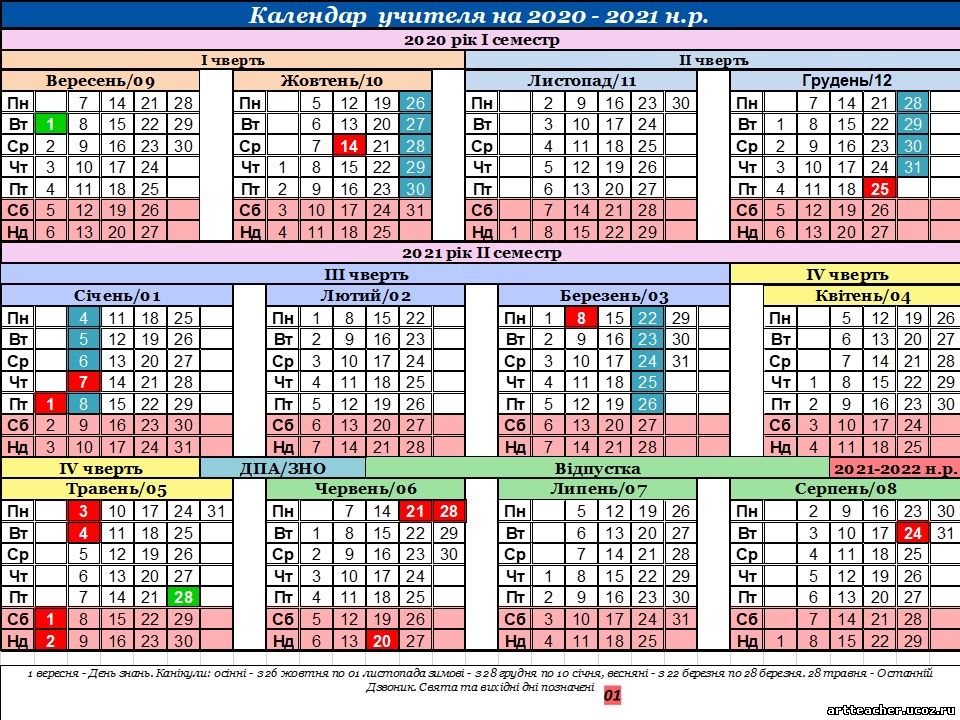 Календар учителя на 2020-2021 н.р.