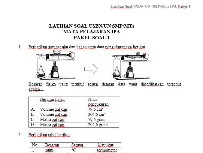 Soal USBN IPA SMP MTs 2018 panduandapodik.id