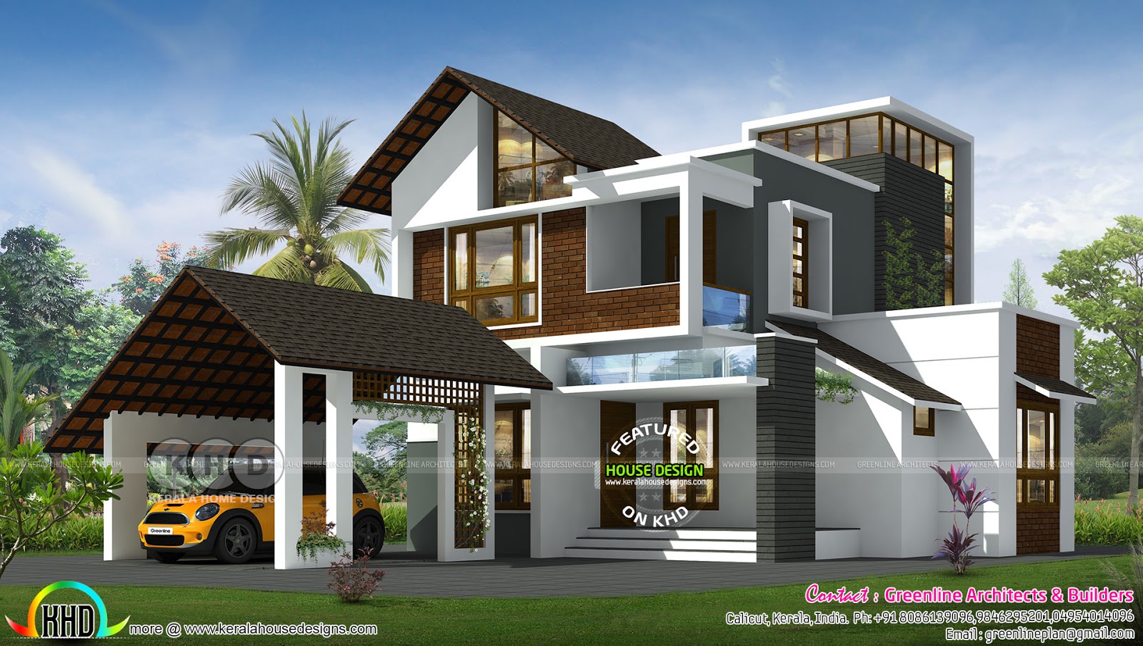3 Bedroom 1942 Sq Ft Contemporary Mixed Roof House Kerala Home
