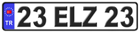 Elazığ il isminin kısaltma harflerinden oluşan 23 ELZ 23 kodlu Elazığ plaka örneği