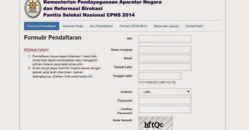 Formulir Pendaftaran CPNS 2014 di Panselnas.menpan.go.id 