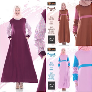 Koleksi Gamis branded Qirani terbaru bahan Combed Anggrek 01, 02