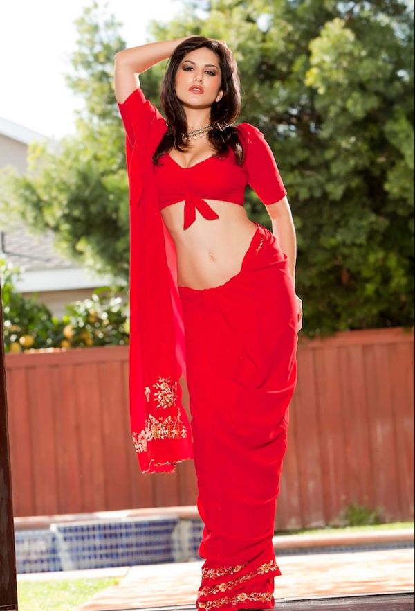 sunny leone in red saree ss hot photoshoot.