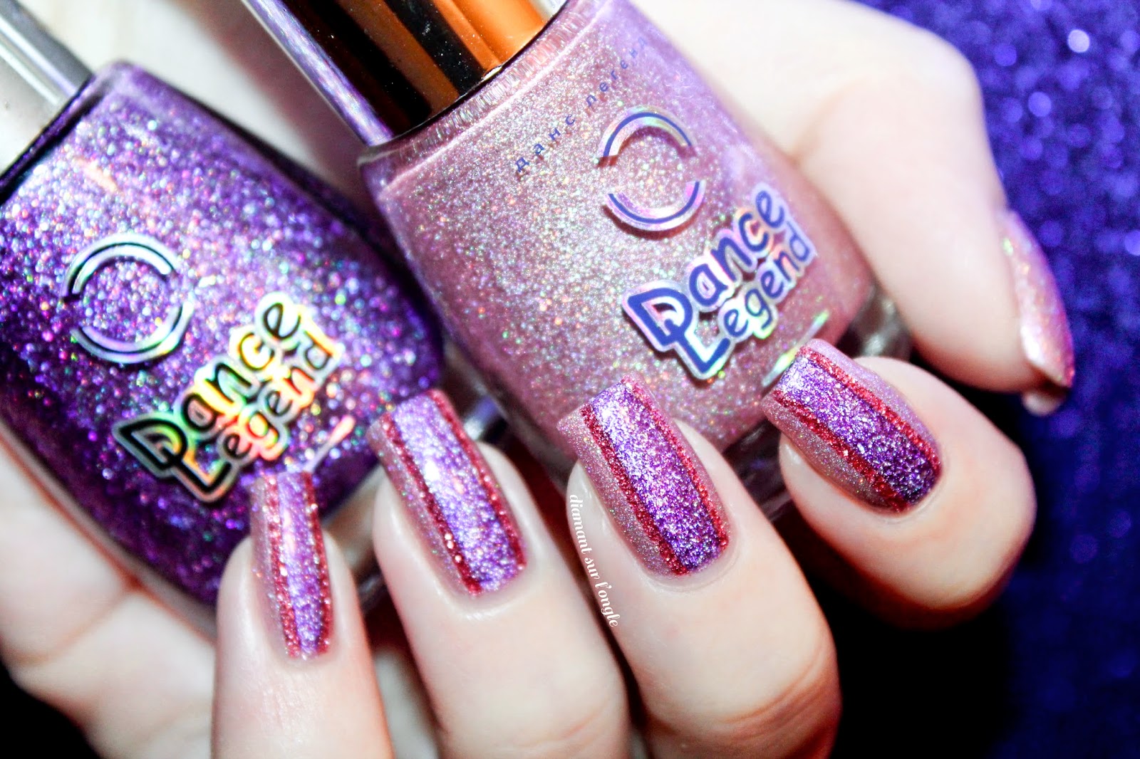 pink and purple holographic nail art